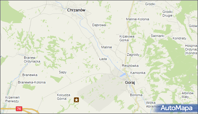 mapa Łada gmina Chrzanów, Łada gmina Chrzanów na mapie Targeo