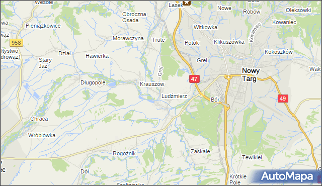 mapa Ludźmierz, Ludźmierz na mapie Targeo
