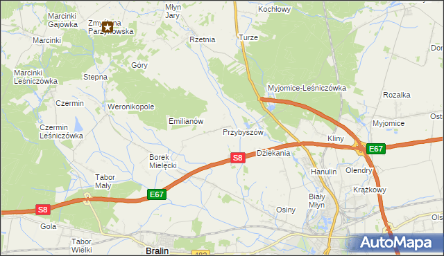mapa Przybyszów gmina Kępno, Przybyszów gmina Kępno na mapie Targeo