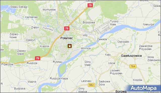 mapa Winnica gmina Połaniec, Winnica gmina Połaniec na mapie Targeo