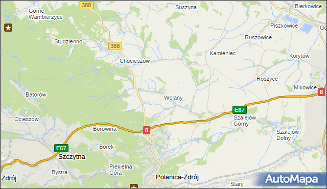 mapa Wolany gmina Szczytna, Wolany gmina Szczytna na mapie Targeo