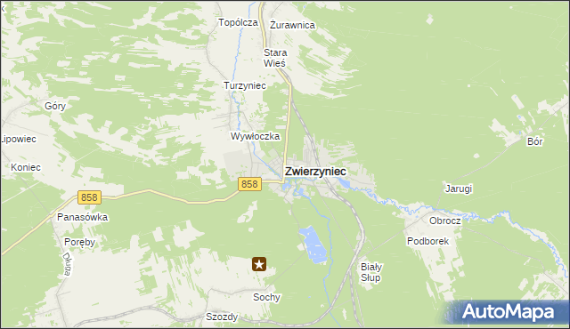 mapa Zwierzyniec powiat zamojski, Zwierzyniec powiat zamojski na mapie Targeo
