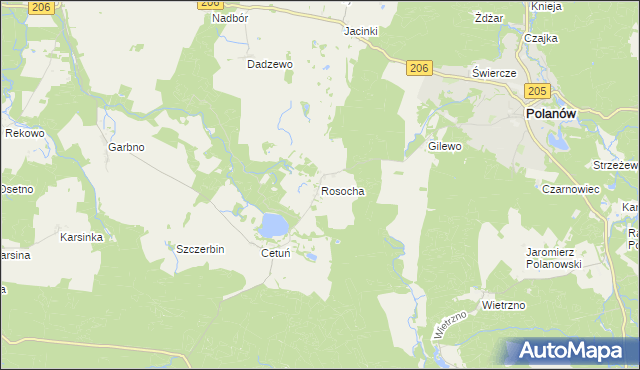mapa Rosocha gmina Polanów, Rosocha gmina Polanów na mapie Targeo