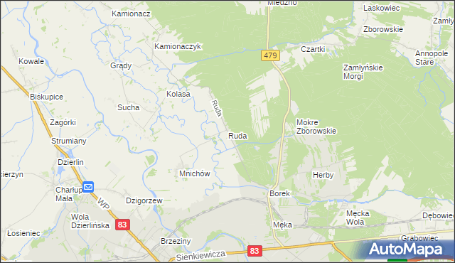 mapa Ruda gmina Sieradz, Ruda gmina Sieradz na mapie Targeo