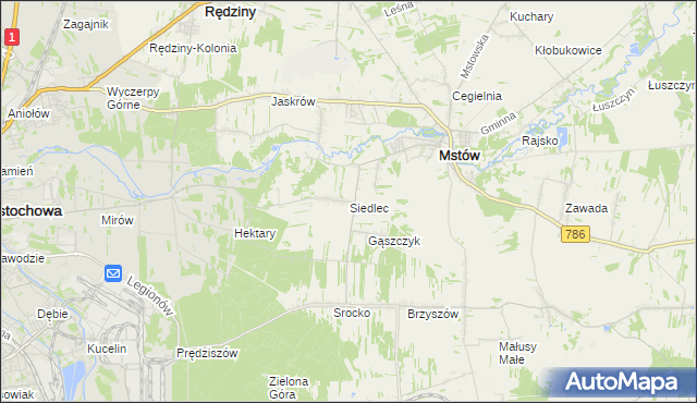 mapa Siedlec gmina Mstów, Siedlec gmina Mstów na mapie Targeo