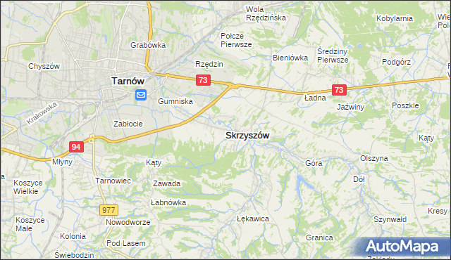 mapa Skrzyszów powiat tarnowski, Skrzyszów powiat tarnowski na mapie Targeo