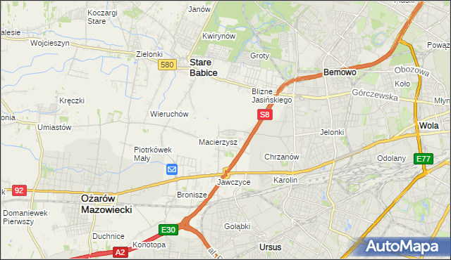 mapa Szeligi gmina Ożarów Mazowiecki, Szeligi gmina Ożarów Mazowiecki na mapie Targeo