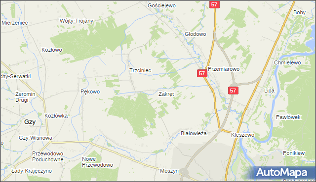 mapa Zakręt gmina Pułtusk, Zakręt gmina Pułtusk na mapie Targeo