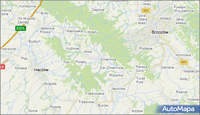 mapa Zmiennica, Zmiennica na mapie Targeo