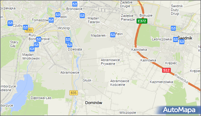 mapa Abramowice Prywatne, Abramowice Prywatne na mapie Targeo