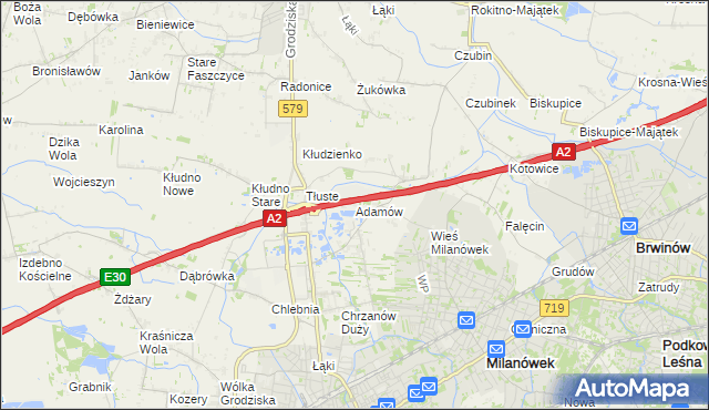 mapa Adamów gmina Grodzisk Mazowiecki, Adamów gmina Grodzisk Mazowiecki na mapie Targeo