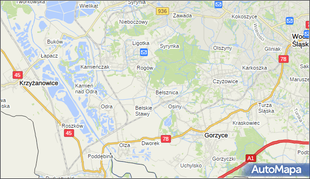 mapa Bełsznica, Bełsznica na mapie Targeo