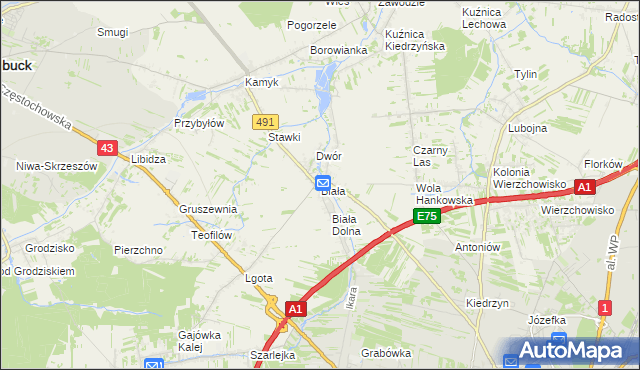 mapa Biała gmina Kłobuck, Biała gmina Kłobuck na mapie Targeo