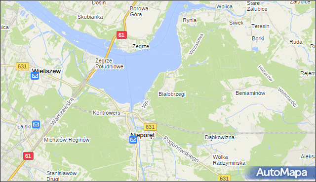 mapa Białobrzegi gmina Nieporęt, Białobrzegi gmina Nieporęt na mapie Targeo