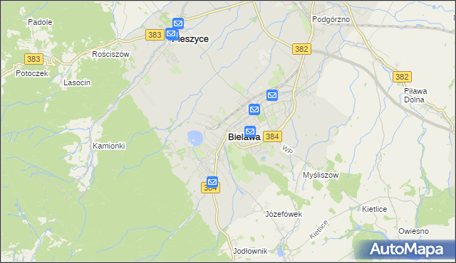 mapa Bielawa powiat dzierżoniowski, Bielawa powiat dzierżoniowski na mapie Targeo