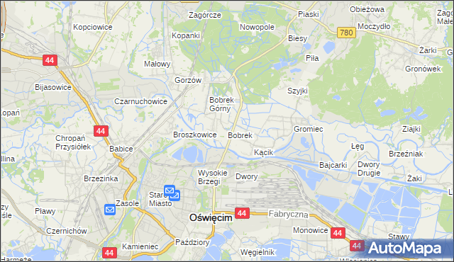 mapa Bobrek gmina Chełmek, Bobrek gmina Chełmek na mapie Targeo