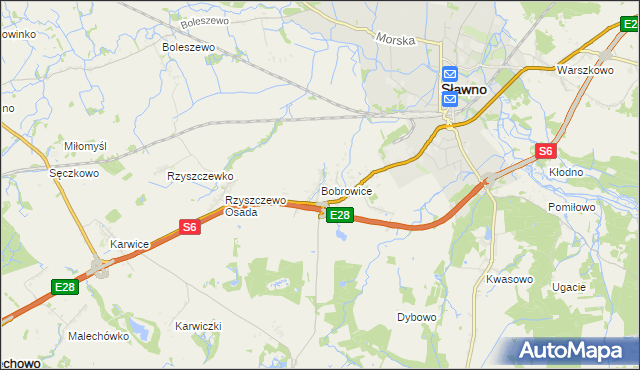 mapa Bobrowice gmina Sławno, Bobrowice gmina Sławno na mapie Targeo