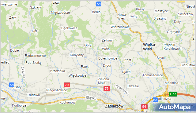 mapa Bolechowice gmina Zabierzów, Bolechowice gmina Zabierzów na mapie Targeo