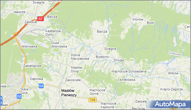 mapa Brzezinki gmina Masłów, Brzezinki gmina Masłów na mapie Targeo