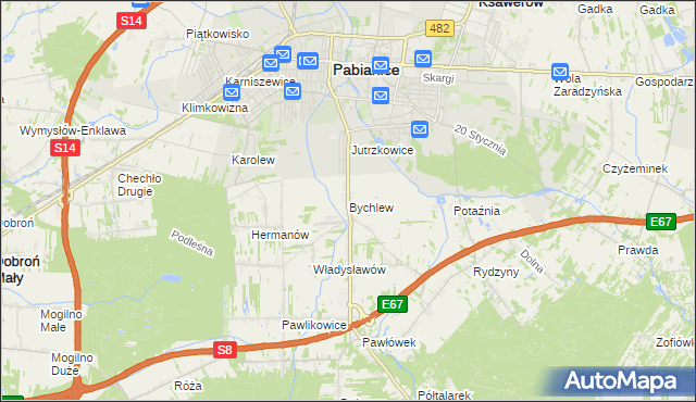 mapa Bychlew, Bychlew na mapie Targeo