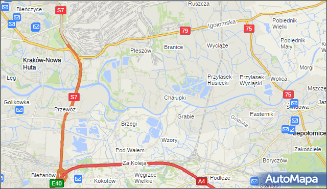 mapa Chałupki gmina Kraków, Chałupki gmina Kraków na mapie Targeo
