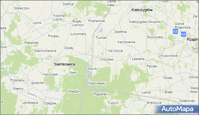 mapa Chorzew gmina Kiełczygłów, Chorzew gmina Kiełczygłów na mapie Targeo