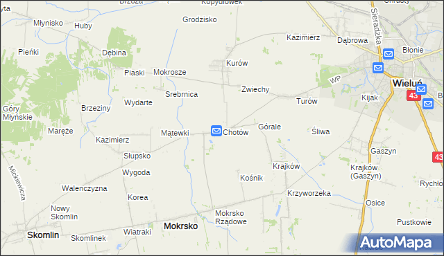 mapa Chotów gmina Mokrsko, Chotów gmina Mokrsko na mapie Targeo
