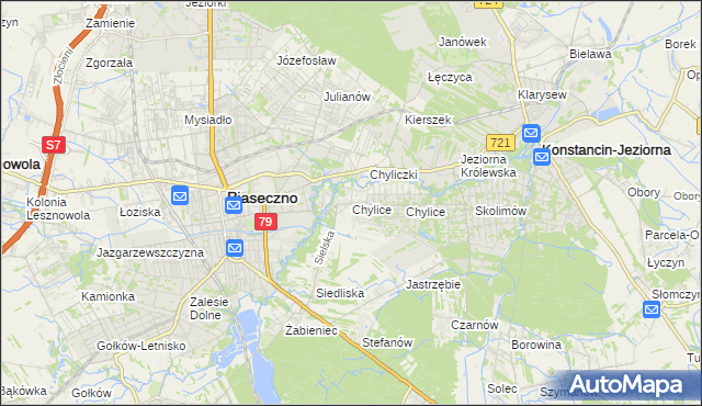 mapa Chylice gmina Piaseczno, Chylice gmina Piaseczno na mapie Targeo