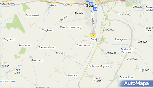 mapa Czachorowo gmina Gostyń, Czachorowo gmina Gostyń na mapie Targeo