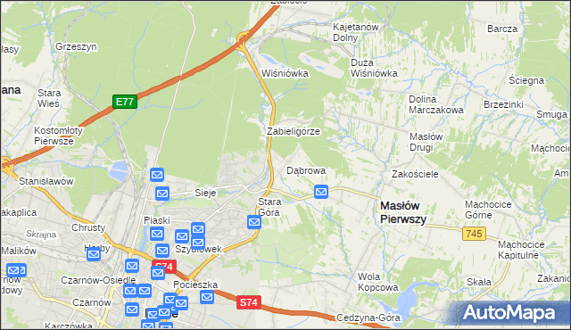 mapa Dąbrowa gmina Masłów, Dąbrowa gmina Masłów na mapie Targeo