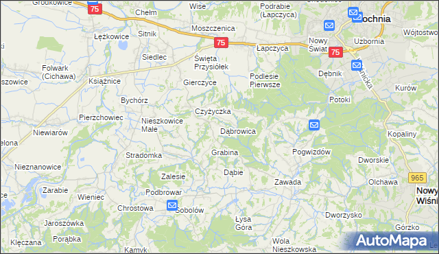 mapa Dąbrowica gmina Bochnia, Dąbrowica gmina Bochnia na mapie Targeo