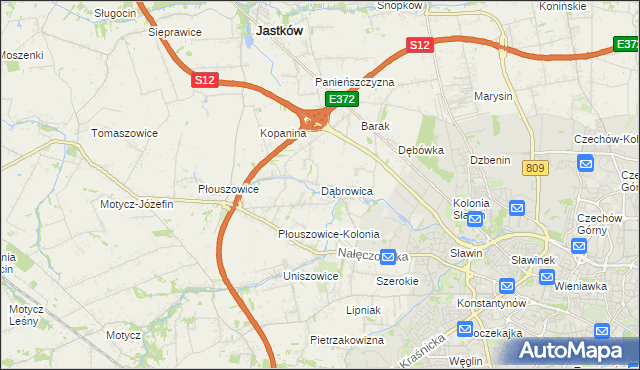 mapa Dąbrowica gmina Jastków, Dąbrowica gmina Jastków na mapie Targeo