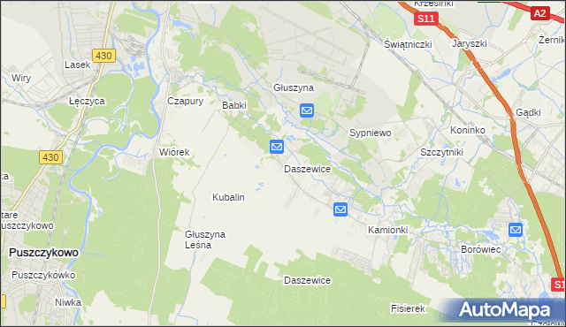 mapa Daszewice gmina Mosina, Daszewice gmina Mosina na mapie Targeo