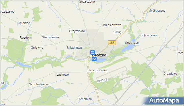 mapa Debrzno, Debrzno na mapie Targeo
