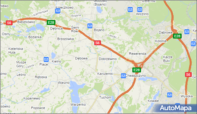 mapa Dobrzewino, Dobrzewino na mapie Targeo