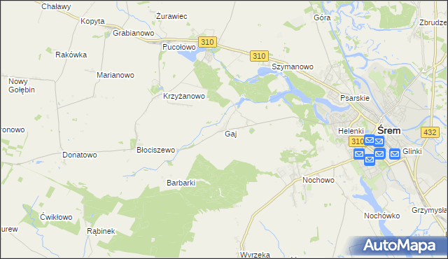 mapa Gaj gmina Śrem, Gaj gmina Śrem na mapie Targeo