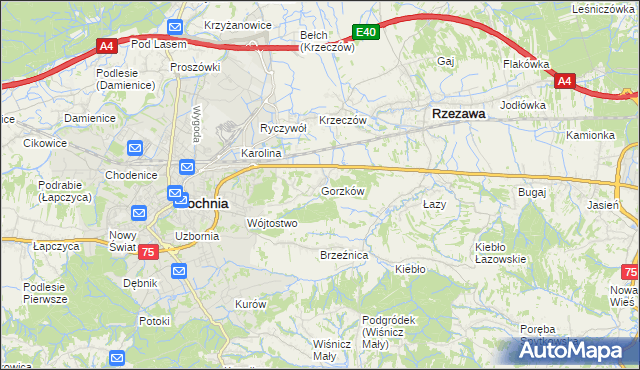 mapa Gorzków gmina Bochnia, Gorzków gmina Bochnia na mapie Targeo