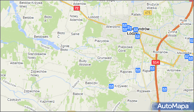 mapa Grunwald gmina Aleksandrów Łódzki, Grunwald gmina Aleksandrów Łódzki na mapie Targeo