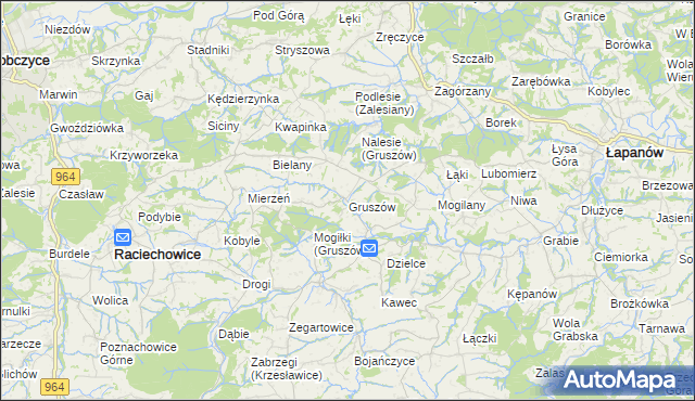 mapa Gruszów gmina Raciechowice, Gruszów gmina Raciechowice na mapie Targeo
