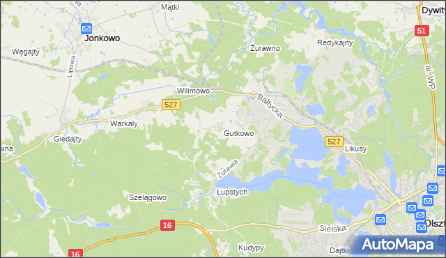 mapa Gutkowo gmina Jonkowo, Gutkowo gmina Jonkowo na mapie Targeo