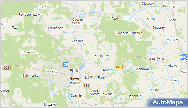 mapa Henrykowo gmina Nowe Miasto, Henrykowo gmina Nowe Miasto na mapie Targeo