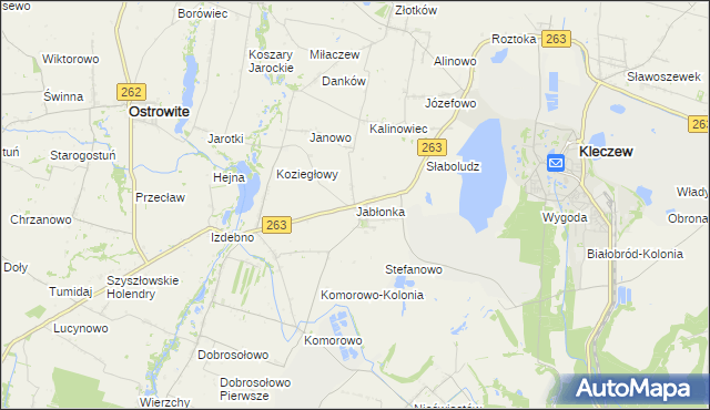 mapa Jabłonka gmina Kleczew, Jabłonka gmina Kleczew na mapie Targeo