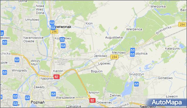 mapa Janikowo gmina Swarzędz, Janikowo gmina Swarzędz na mapie Targeo