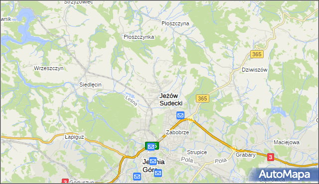 mapa Jeżów Sudecki, Jeżów Sudecki na mapie Targeo