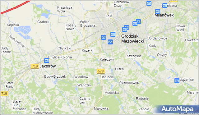 mapa Kałęczyn gmina Grodzisk Mazowiecki, Kałęczyn gmina Grodzisk Mazowiecki na mapie Targeo