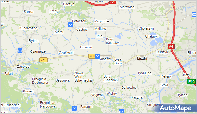 mapa Kaszów gmina Liszki, Kaszów gmina Liszki na mapie Targeo