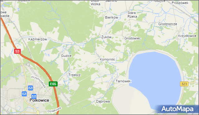 mapa Komorniki gmina Polkowice, Komorniki gmina Polkowice na mapie Targeo