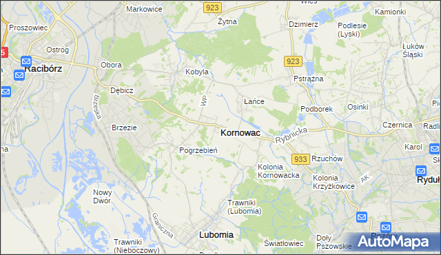 mapa Kornowac, Kornowac na mapie Targeo