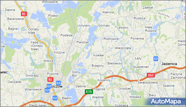 mapa Kowale gmina Skoczów, Kowale gmina Skoczów na mapie Targeo