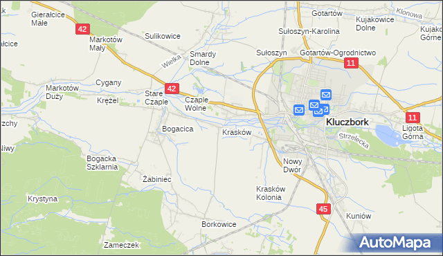 mapa Krasków gmina Kluczbork, Krasków gmina Kluczbork na mapie Targeo